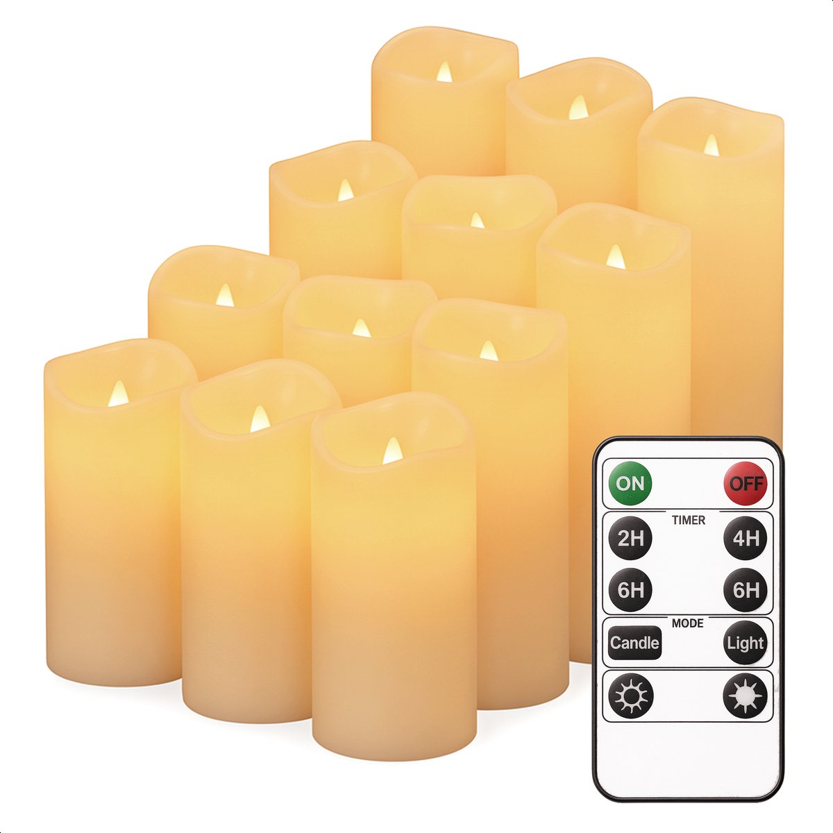 Luft - Bougies émoussées LED réalistes - 12 pièces - Télécommande incluse - Fonction minuterie - Dimmable - Cire véritable - Beige
