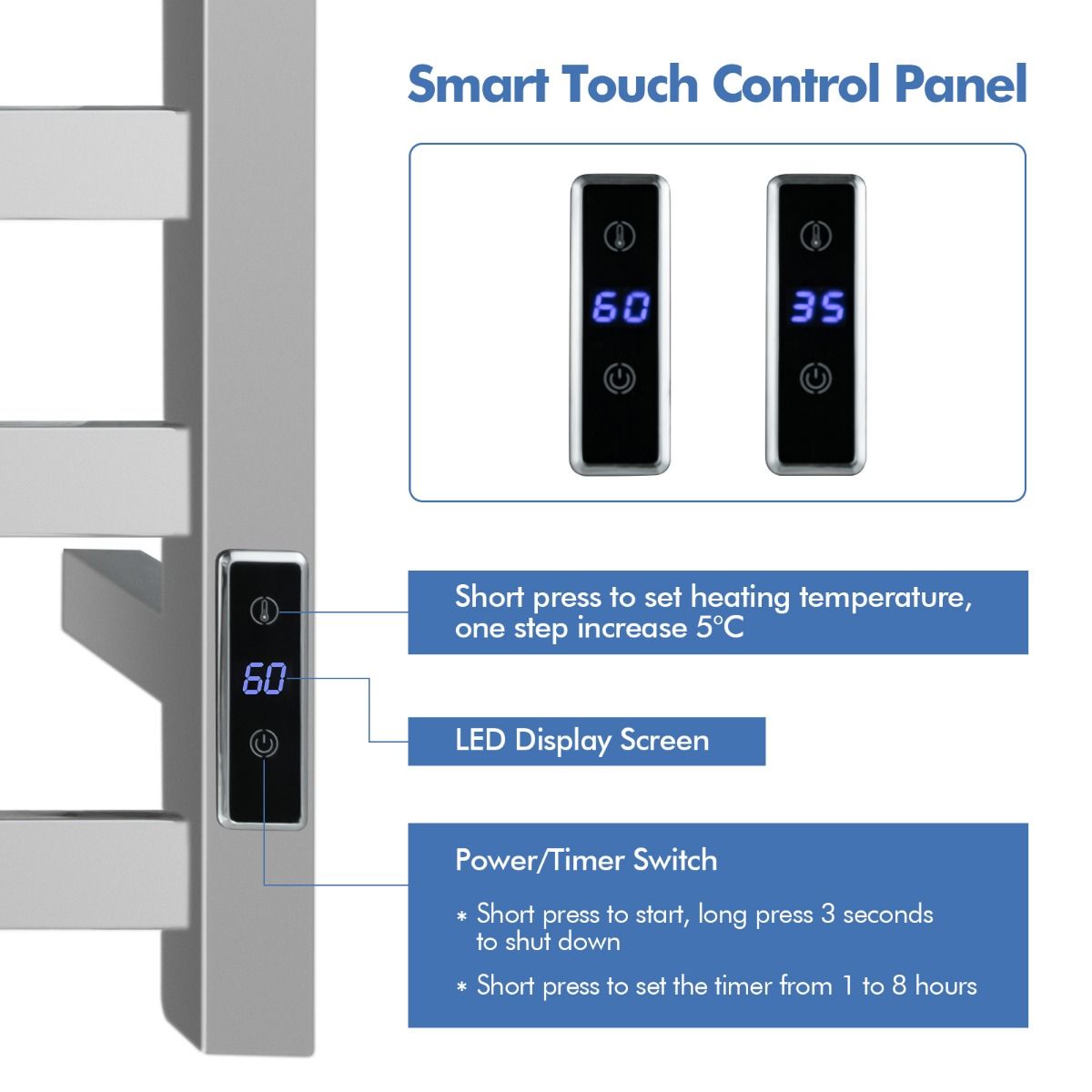 Chauffe-serviettes Coast - jusqu'à 60°C - 55 x 11 x 45 cm - Silver