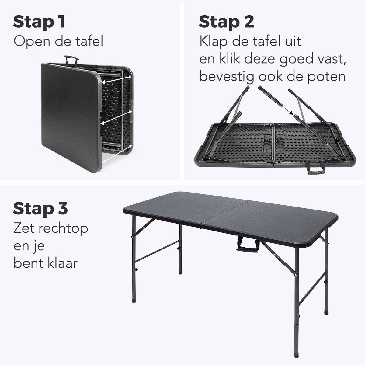 Table pliante - LifeGoods - 60x120cm - Table de camping - Résistante aux intempéries - Table pliante - Noir
