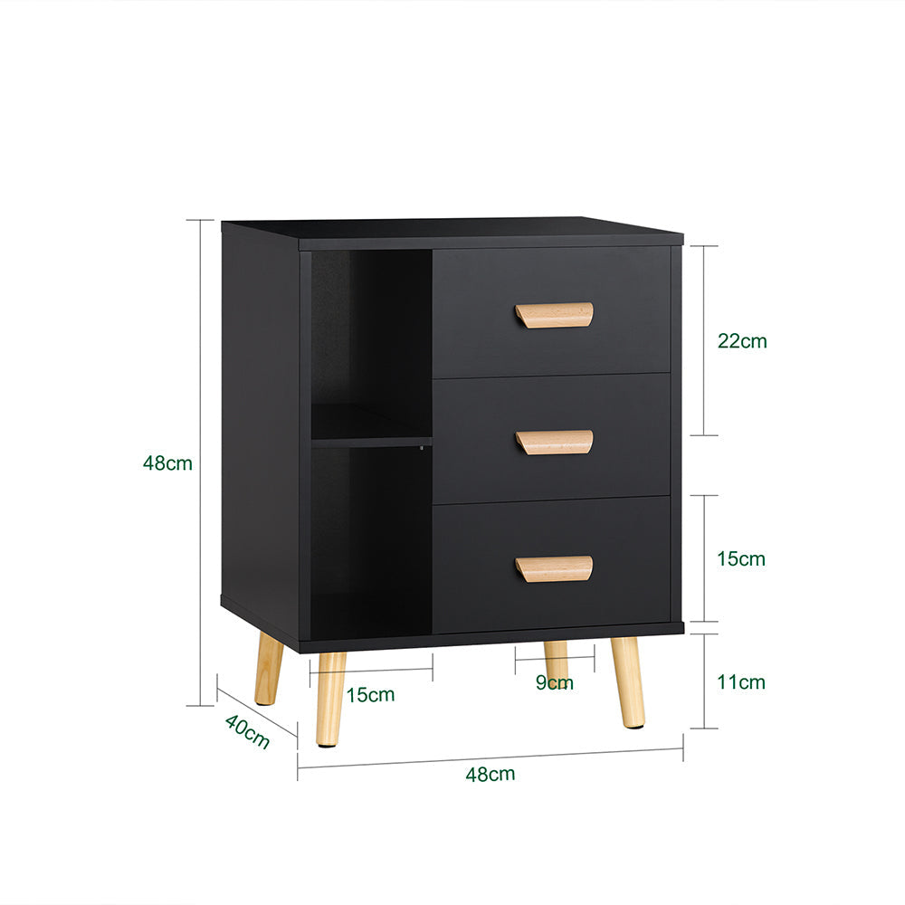 SoBuy Table de nuit - Buffet avec 3 tiroirs coulissants et 2 étagères de rangement - Max. 40KG - 48 x 40 x 60 cm - Noir