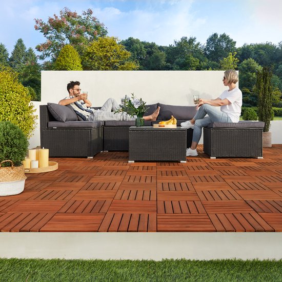 Dalle de terrasse en bois d'acacia - 30 x 30 cm, système « Plug In » - Certifiée FSC®