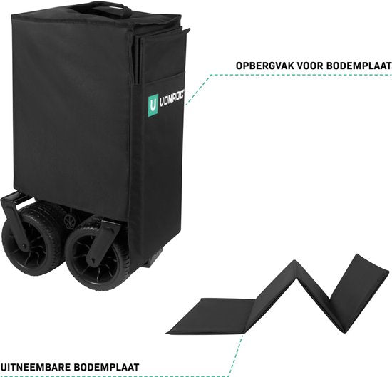 VONROC Bolderkar XL - Pliable - Capacité de charge 80 kg - Capacité 200l - Modèle extra spacieux - Roues solides anti-fuites - Cadre en acier robuste - Polyester 600D - Noir