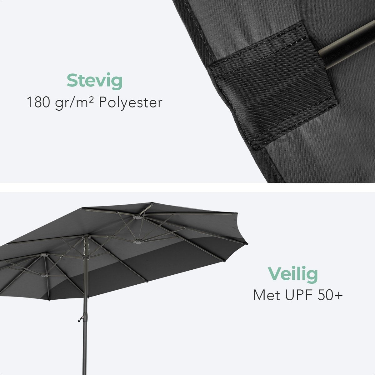 LifeGoods Parasol double - 270x460cm - jusqu'à 15 personnes - imperméable - avec housse - Gris foncé