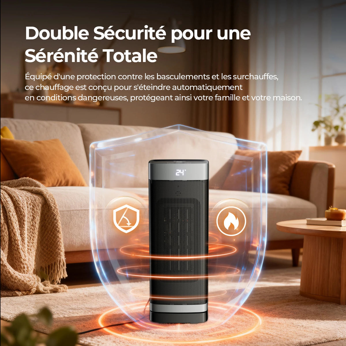 Radiateur céramique Totopia 2000 W - Chauffage électrique PTC avec télécommande - Minuterie 12 h - Oscillation - 40 × 15 × 12 cm - Noir