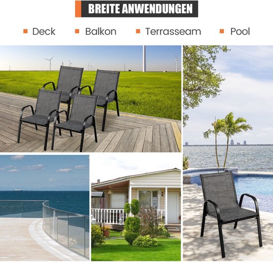 Coast camping chairs set from 4 patio chairs 55 x 67 x 83 cm black + grey