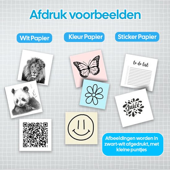 Gatson Mini Printer - Comprend 14 rouleaux de papier (autocollant, normal et couleur) + 5 stylos - Mini imprimante pour mobile - Imprimante de poche - Imprimante photo mobile