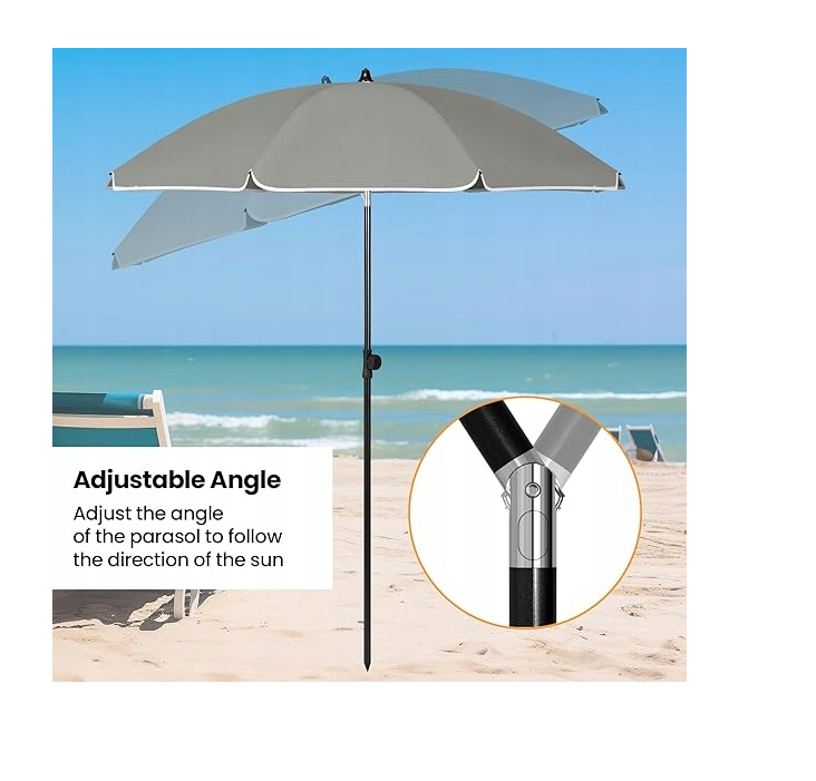Parasol de jardin eSituro Ø 135 cm - Classique - Hauteur 175 cm - Protection UV - Gris/Beige