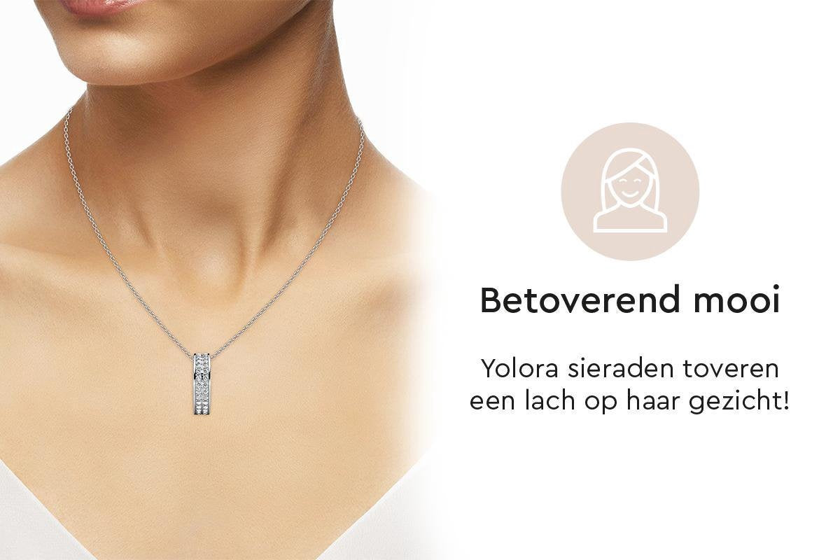 Yolora Dames Ketting met Hanger - Kalpa Camaka Kristallen - Zilverkleurig - 18K Witgoud Verguld - Vrouwen Collier Zilver - Sieraden - Halsketting - Luxe Giftbox - Geschenkdoos - Cadeau doos - Exclusieve Geschenkverpakking - Mooie Cadeauverpakking
