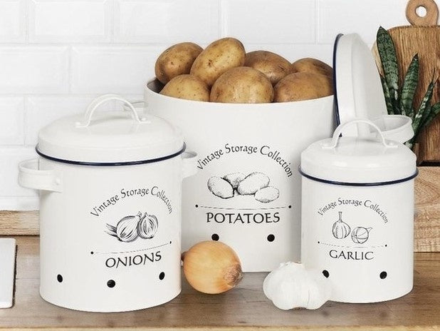 Set de marmites Gadgy : marmite à pommes de terre, marmite à oignons et marmite à ail - 3 marmites avec couvercle - boîte de rangement