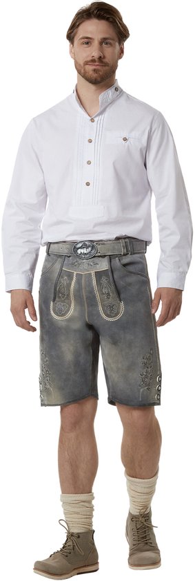 dressforfun - Authentique Lederhosen courte Joshua - Avec ceinture et bretelles - Cuir véritable - Couleur sable - 50 - Oktoberfest Dress Man - Costume d'homme - Dress Up - Costume allemand - Robe de carnaval - Gilet de costume - Pantalon traditionnel en