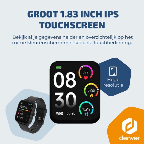 Montre connectée Denver - GPS - Cardiofréquencemètre - 100 modes sportifs - Oxymètre de pouls - Fonction téléphone complète - SWG155 - Noir