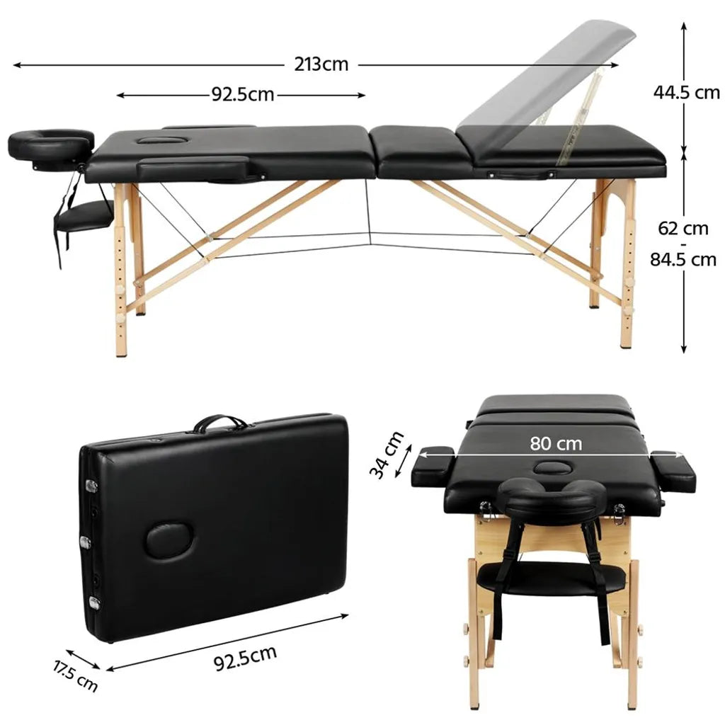 Table de massage Yaheetech à 3 zones 213 x 80 cm - Noir - Table de soins pliable pouvant supporter jusqu'à 250 kg
