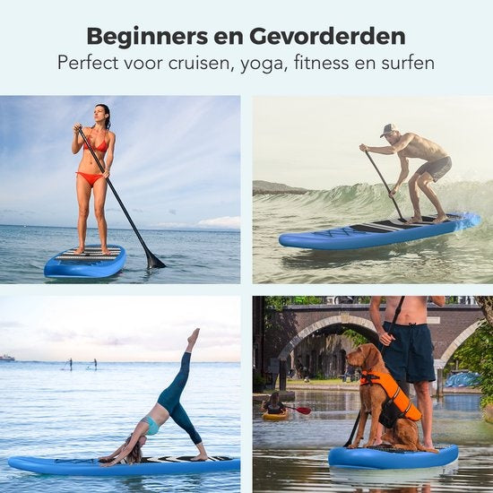 LifeGoods SUP Board - Planche à pagaie gonflable - Ensemble complet - Max. 135KG - 320x81cm - Bleu