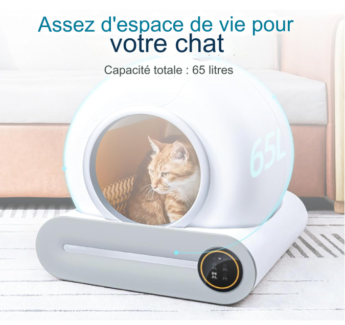 Bac à litière automatique et autonettoyant, BOME,  Avec application et écran tactile, 65L