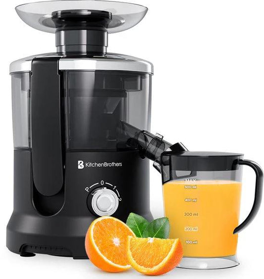 KitchenBrothers Extracteur de jus - Pour légumes et fruits - Extracteur de jus - Avec récipient à pulpe - 500ml - 600W - Noir