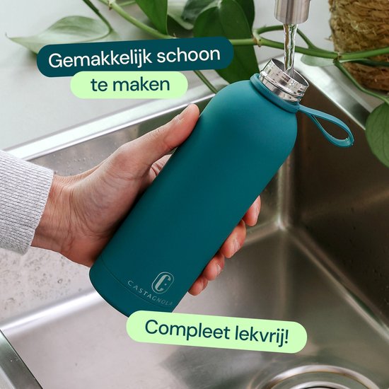 Bouteille d'eau Castagnola - Bouteille à boire en acier inoxydable 500 ML - Thermos en acier - Bouteilles à boire pour adultes - Double paroi - Bleu vert