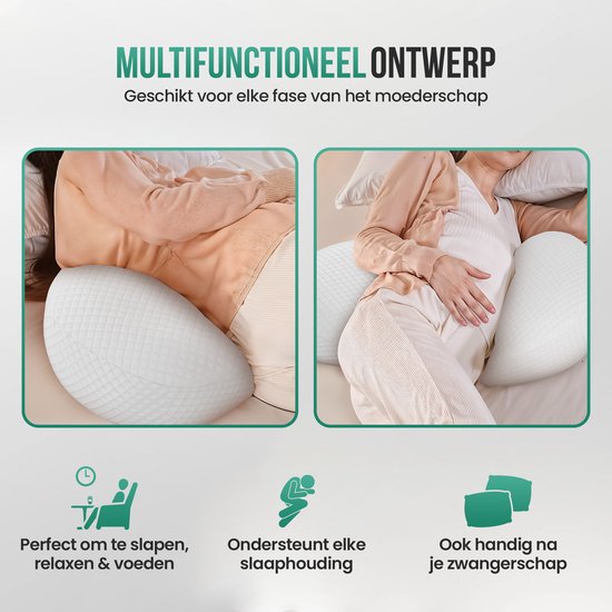 Avalo Oreiller de grossesse W-Shape - Mousse à mémoire de forme - Oreiller de sommeil latéral adultes - Cale réglable - Soutien de l'abdomen, du dos et des jambes - Oreiller d'allaitement - Oreiller de corps - Housse lavable