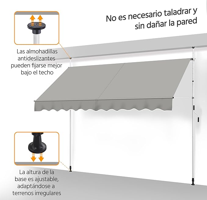 Store extensible Yaheetech 300 cm - Gris clair - Store réglable sans perçage pour balcon et terrasse