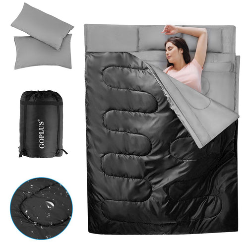 Sac de couchage Coast double avec 2 oreillers - double - avec sac de transport - imperméable - 220 x 150 cm - noir