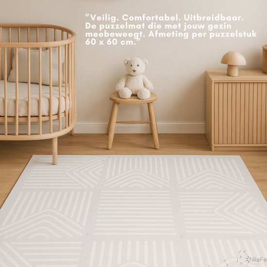 NilaFee™ - Tapis de jeu - Mousse - Bébé - Tapis d'éveil - Tapis de rampage - 180 x 120 x 1,5 cm - Tapis puzzle - Sac de rangement - Motifs géométriques gris