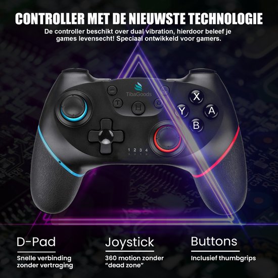 TibaGoods Manette de jeu - Manette sans fil - Convient à la Nintendo Switch - Comprend 2 poignées de pouce - Noir