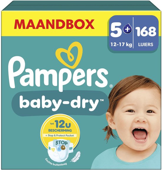 Pampers Baby-Dry taille 5+ - 168 couches - 12 kg à 17 kg