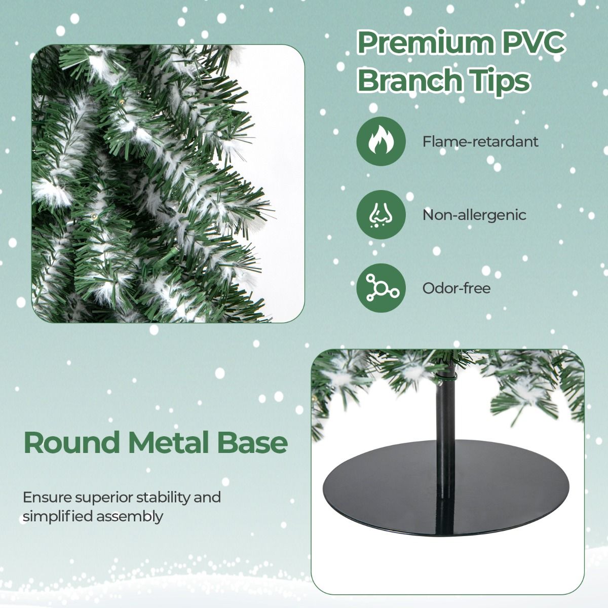 Lot d'arbres de Noël artificiels Coast - en forme de crayon - avec neige artificielle et éclairage LED - 120/150/180 cm