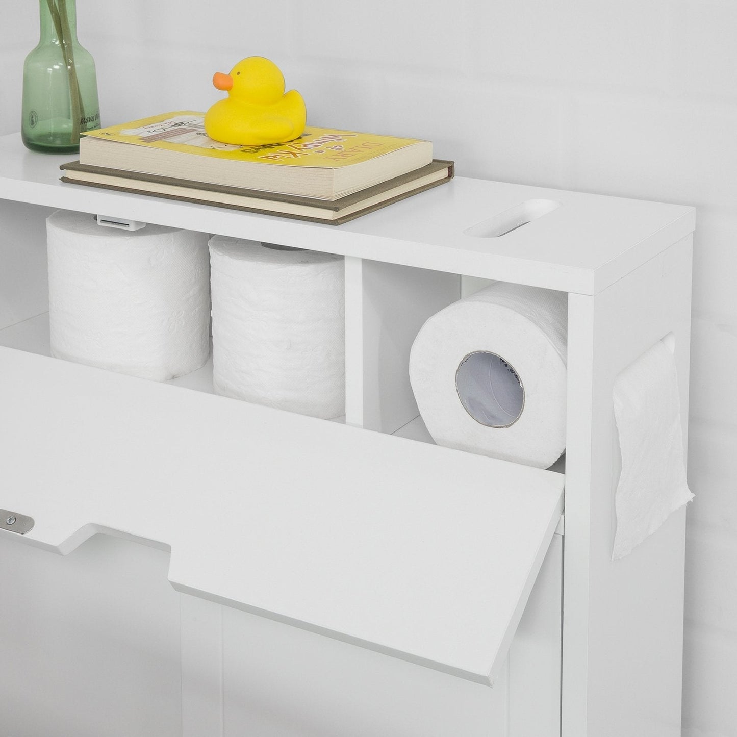SoBuy BZR31-W Meuble de salle de bains avec 2 portes coulissantes et un tiroir - avec roulettes - 67 x 52 x 17 cm - blanc