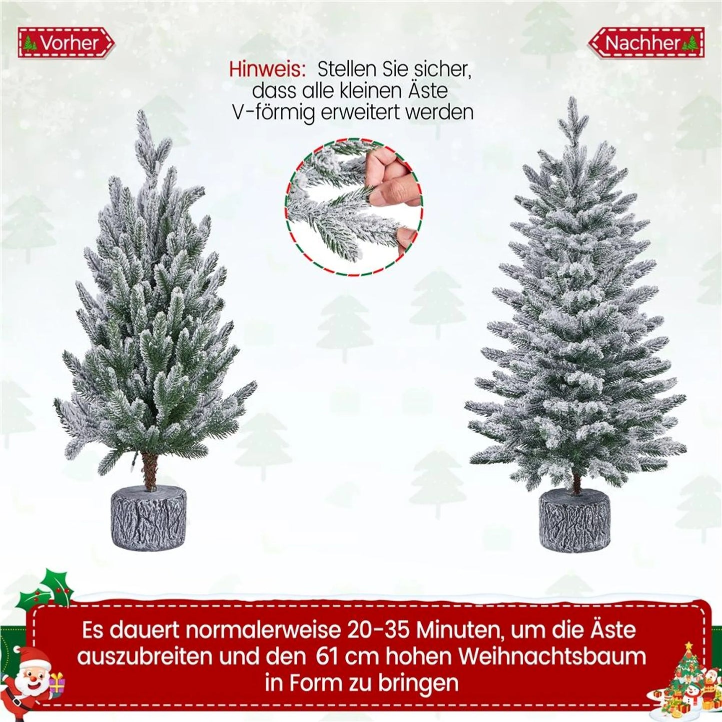 Yaheetech Sapin de Noël de table avec neige et lumières - Φ55 x 92 cm - Avec 355 branches et 50 lumières LED et un tronc réaliste - Pour rebord de fenêtre et extérieur - PVC vert et métal