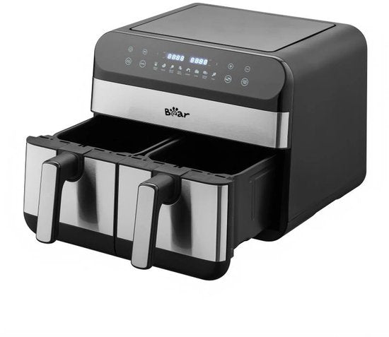 Friteuse à air chaud Bear Double – Friteuse à air chaud 9 L avec 2 paniers – 2 400 W – Réglage indépendant de la température et 8 programmes – Écran numérique – QZG-F24F1