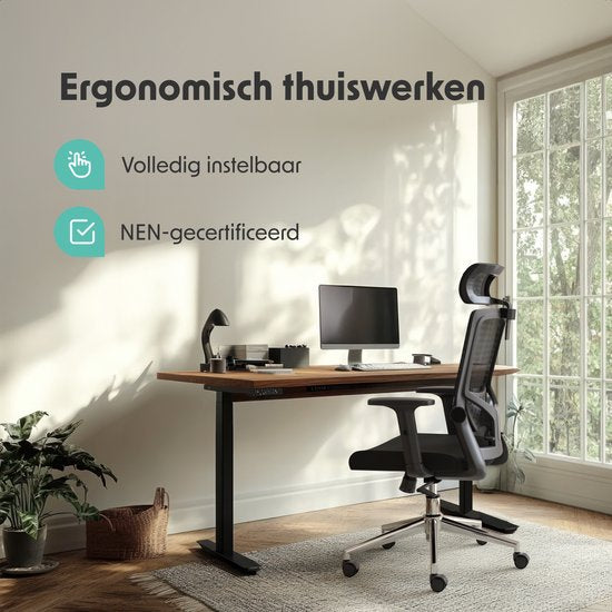 LifeGoods Ergonomic Office Chair - Chaise de bureau - Certifiée NEN et SGS - Adultes - Appui-tête - Noir/Chrome