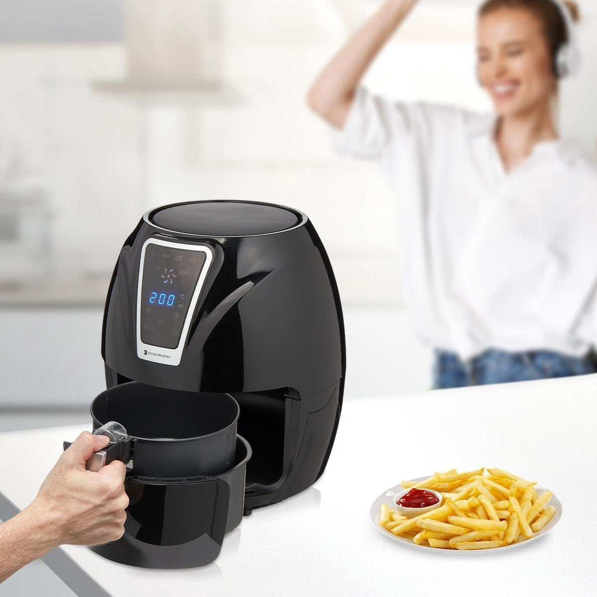 Airfryer KitchenBrothers Friteuse sans huile à hair chaud - 7 programmes automatiques - 80-200°C - 1300W