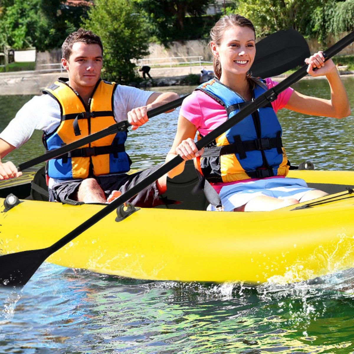 Kayak gonflable Coast pour 2 personnes - Sièges réglables - Pagaies et pompe à main incluses - Jaune
