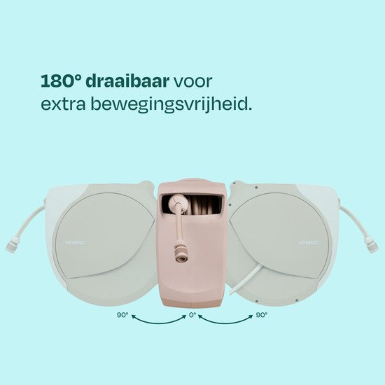 Dévidoir automatique VONROC – boîtier mural pour tuyau d'arrosage – avec tuyau d'arrosage haut de gamme de 20 m, pistolet d'arrosage à 8 positions et raccords – beige