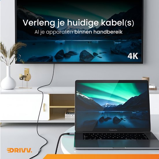 Drivv. Câble d'extension USB C 3.2 - mâle vers femelle - Charge rapide - Câble de données et de charge USB C - 2 mètres - Convient à Samsung, iPhone 15 et autres - Gris