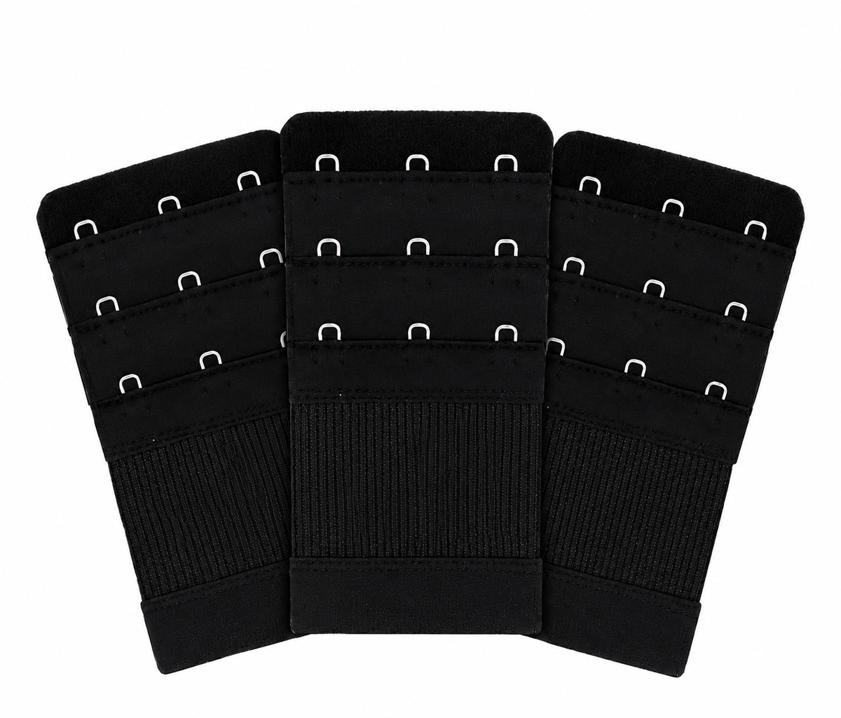 Rallonge pour soutien-gorge, 3 agrafes, lot de 3, élastique, noir