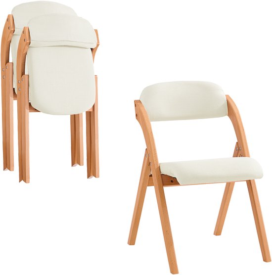 SoBuy Set of 2 Folding Chair, Office Chair with Upholstered Seat Cushion, Dining Chair, Nature/White, 47.5x77x59 cm, FST92-Wx2 - pour la salle à manger, le balcon ou le bureau
