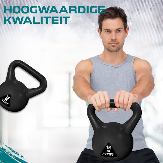 Fitby Kettlebell 16KG - Kettlebell - Fitness - Poids - Convient pour CrossFit & Fitness - Entraînement physique - Noir