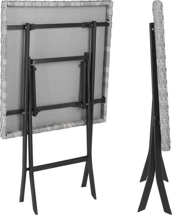 tectake® - set bistro de balcon ou de jardin en osier, groupe de sièges avec 2 chaises et 1 petite table de salle à manger, pliage peu encombrant, meubles de jardin, meubles de balcon petit balcon - gris clair