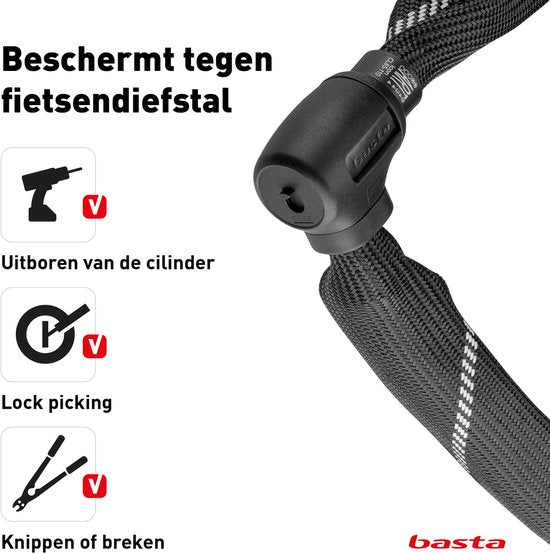 Antivol à chaîne Basta - ART 2 - Chaîne en acier trempé - Antivol certifié pour vélos électriques et fatbikes - 110 cm de long
