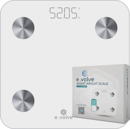 e.volve Scales Personal Scale Digital - 20x - White - Smart Scale with Body Analysis - Precision Scales - Scales - Digital Scales - Incl. App.