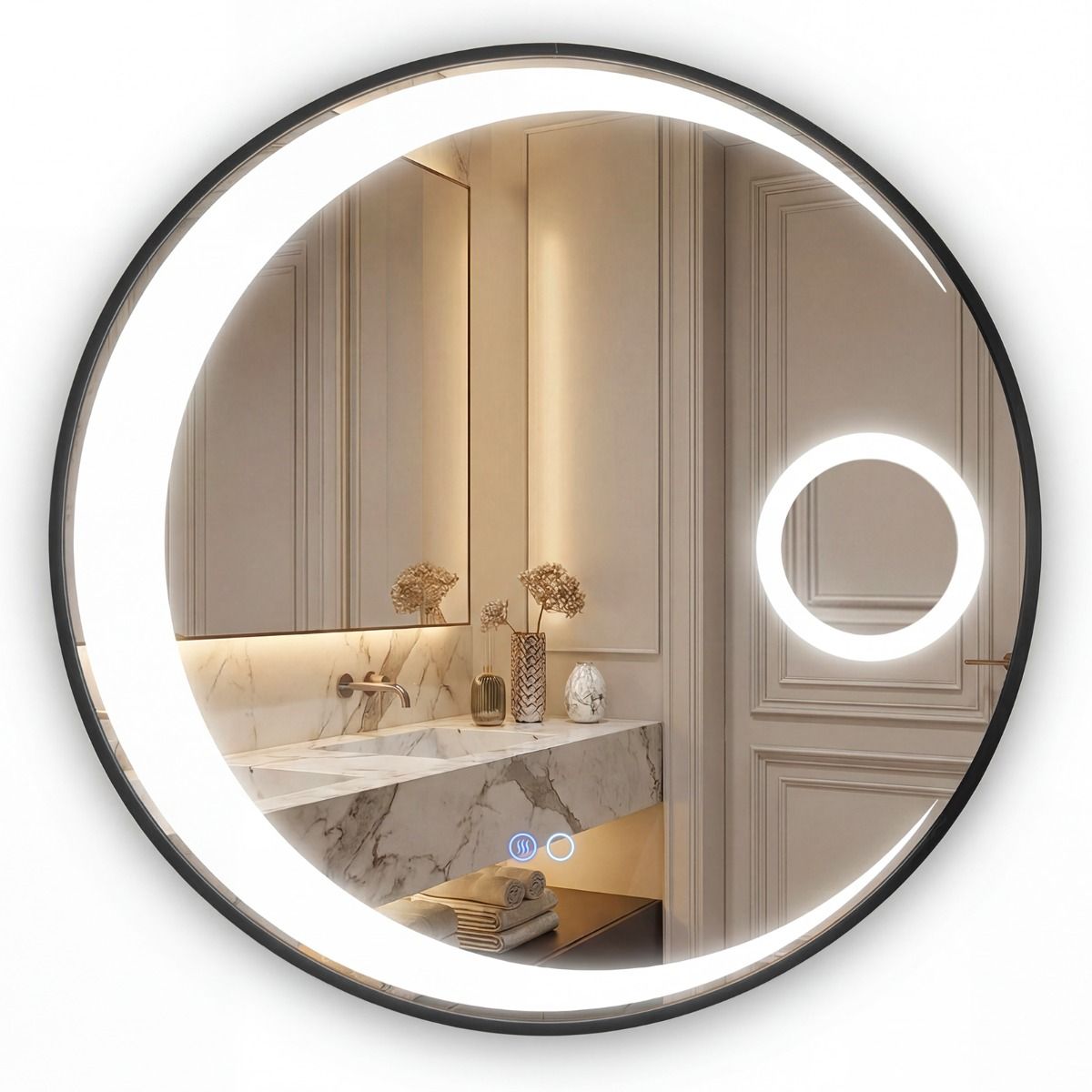 Miroir de salle de bains rond Coast - Éclairage LED - Anti-buée - 61 cm Noir