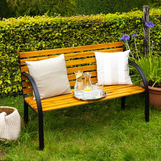Banc de jardin AXI Otis en bois avec structure en acier noir mat – Bois de cèdre - 122 x 60 x 83 cm – Banc d'extérieur pour deux personnes