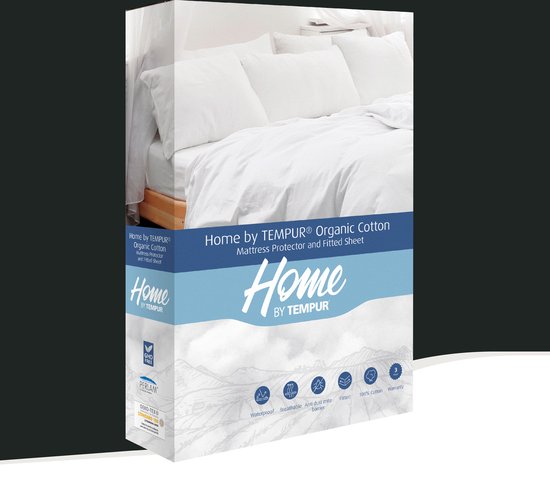 Home by TEMPUR® Protège-matelas - Nature - 140 x 210 x 25 cm - Coton biologique - Imperméable - Régulation thermique - Protection anti-acariens