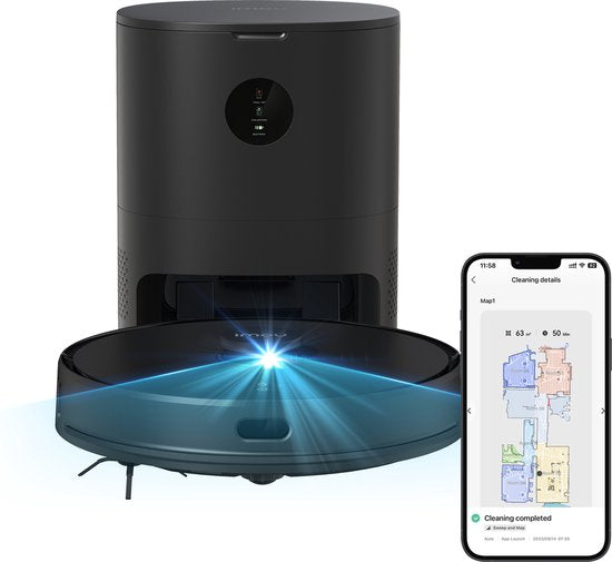 Imou RV1 Pro Max - Aspirateur robot avec station de recharge et fonction balayage - Entrée ultra rapide grâce au capteur LIDAR - Plan de stockage sur 3 étages - Vidange automatique - Puissance d'aspiration de 6000 Pa - Nettoyage continu pendant 180 minute