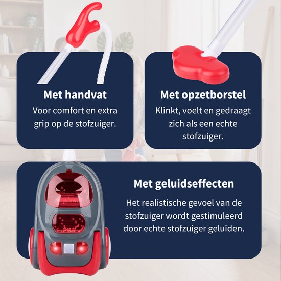 Aspirateur jouet Dirt Devil avec tuyau - avec effets sonores et particules tourbillonnantes - Jouet de nettoyage sans fil pour garçons et filles à partir de 3 ans - 88 x 15 x 12,5 cm - Rouge/Gris