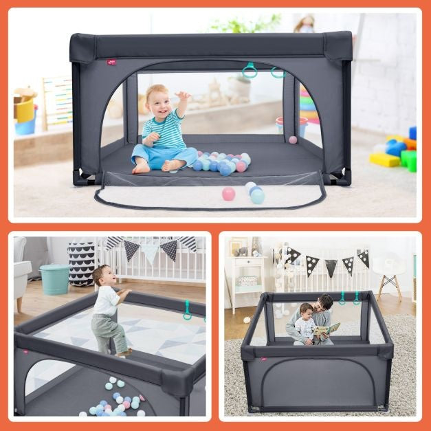 Coast Baby Playpen Ground Box with 50 Playballs Parc pour bébé avec filet respirant 120 x 120 cm Gris foncé