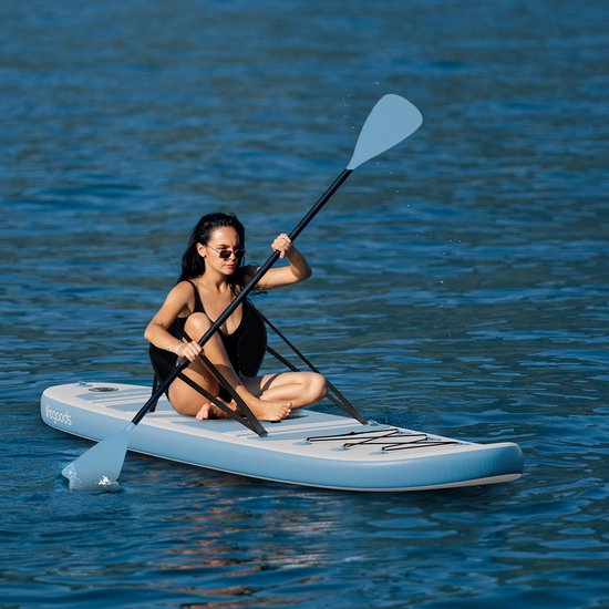 LifeGoods PaddlePro SUP Board - avec siège - Planche à pagaie gonflable - Ensemble complet - Max. 135KG - 320x81cm - Blanc/Bleu ciel