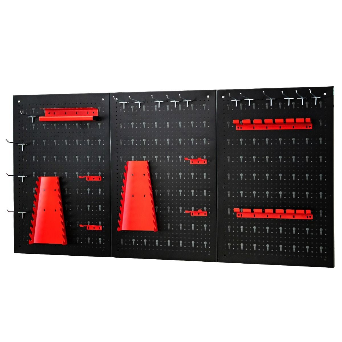 Pegboard Wall Organizer Metal Pegboard Tools Storage Kit with 3 Pegboards & 25 Hanging Accessories Black+Red