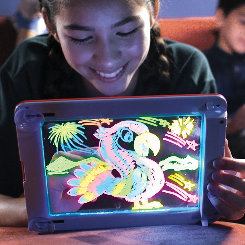 Table magique Magic Pad - 8 modes d'éclairage - 30 gabarits inclus - 3 feutres fluo - Design tablette